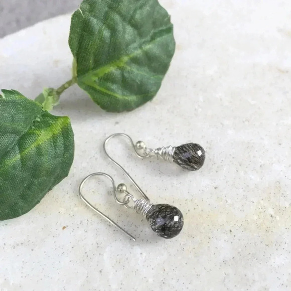 Tourmalinated Quartz Earrings, Sterling Silver, Womens Earring, Men Earrings - Picture 1 of 4